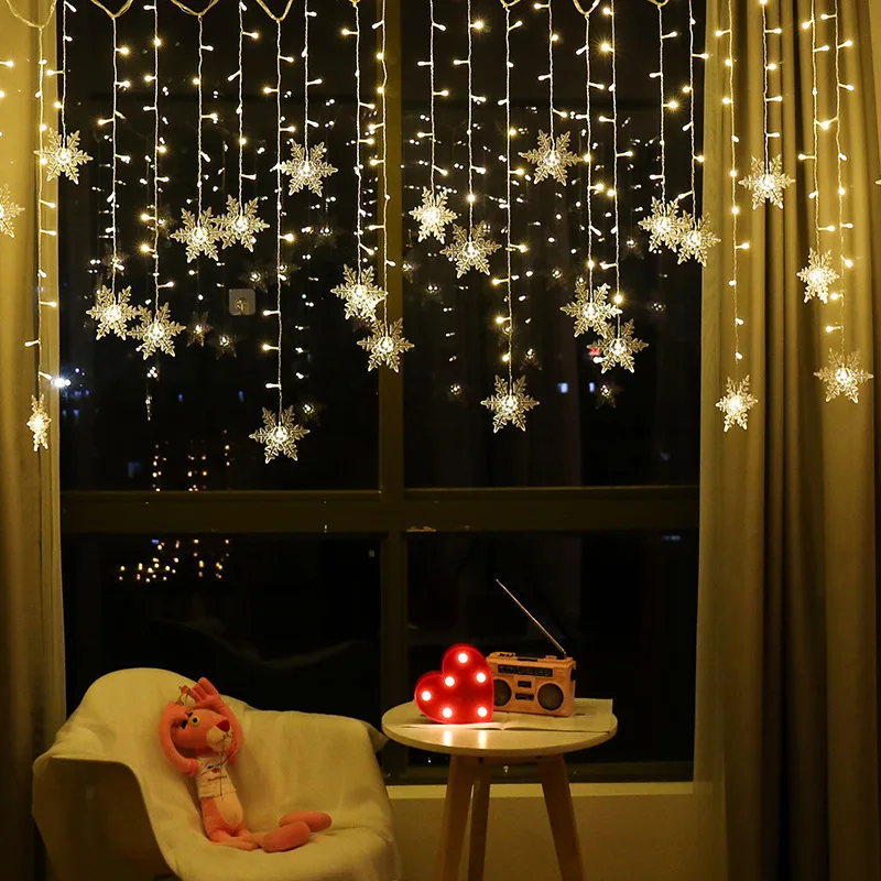 3.2M Christmas Snowflakes LED String Lights Flashing Fairy Curtain Lights Waterproof - Image 13