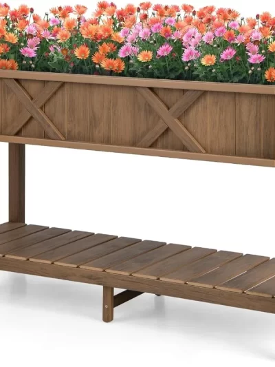 Raised Garden Bed, Elevated Planter Box w/Legs, Storage Shelf, Drainage Holes, Weather-Proof