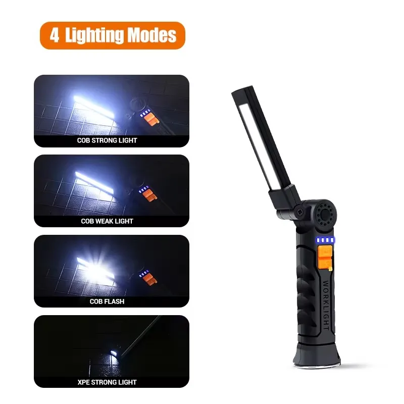 Folding COB XPE LED Work Light Handheld Flashlight with Built-in Battery Lamp Torch Emergency Car Inspection Lamp Red SOS Strobe - Image 7