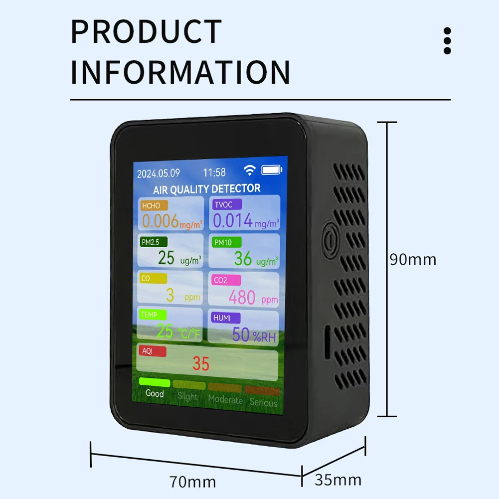Tuya WiFi Multifunctional Air Quality Meter Household HCHO TVOC Carbon Monoxide CO2 PM2.5 PM10 Tester Portable - Image 3