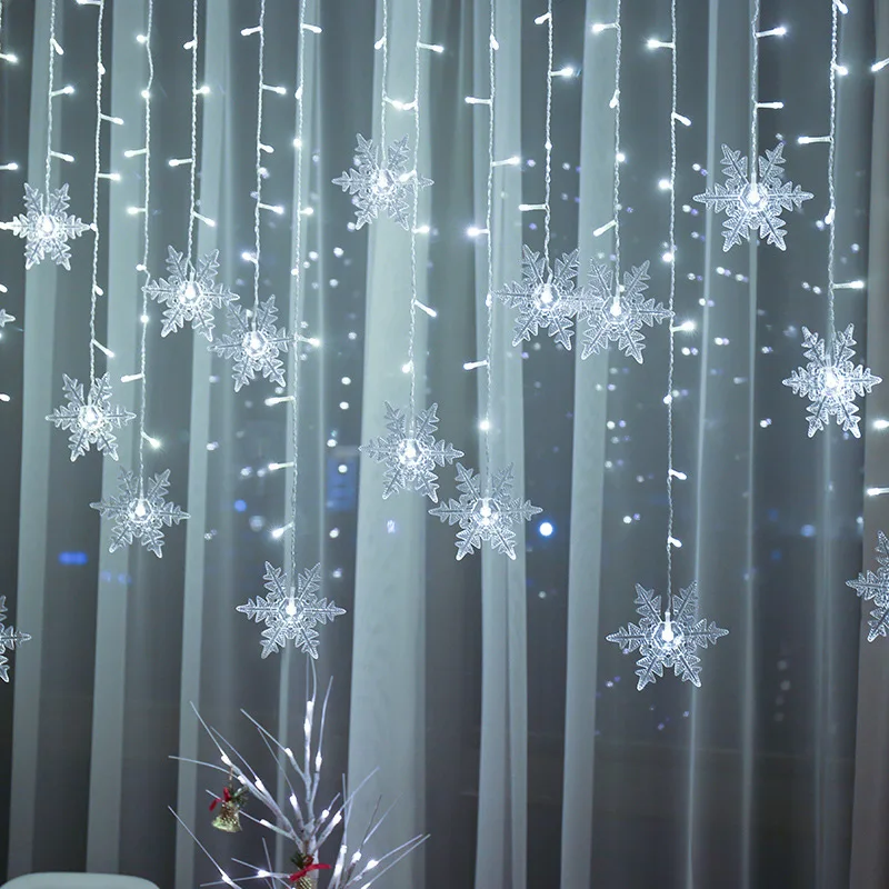 3.2M Christmas Snowflakes LED String Lights Flashing Fairy Curtain Lights Waterproof - Image 2