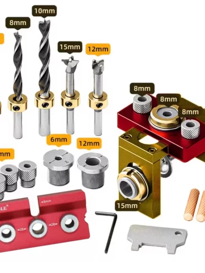 Woodworking 3 In 1 Doweling Jig Kit -Adjustable Wood Dowel Punch Locator Aluminum Pocket Hole Jig