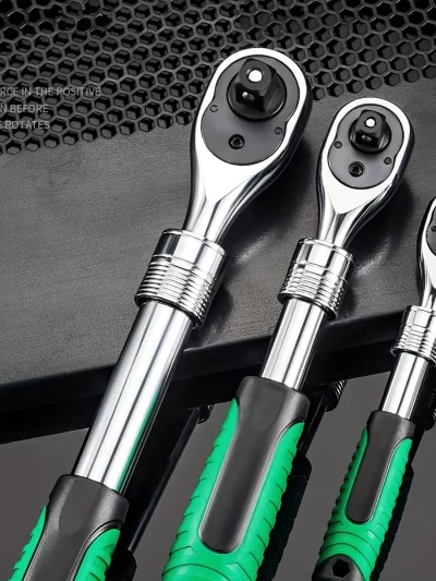 1/4,3/8,1/2 Inch Drive Socket Ratchet Set Extendable Handle Wrench 72-Tooth Quick-Release Reversible