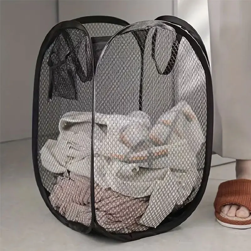 Mesh Pop-up Laundry Basket, Laundry Basket, Foldable Dirty Clothes Storage Basket - Image 9