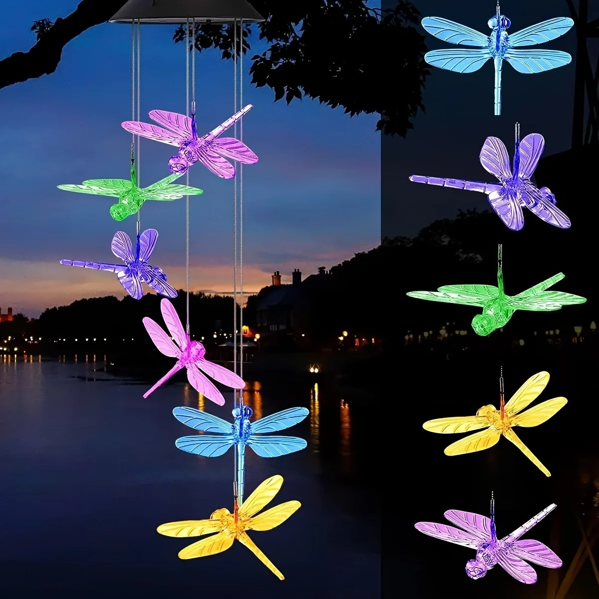 1PC Led Color Changing Butterfly Dragonfly Hummingbird Solar Wind Chimes - Image 3