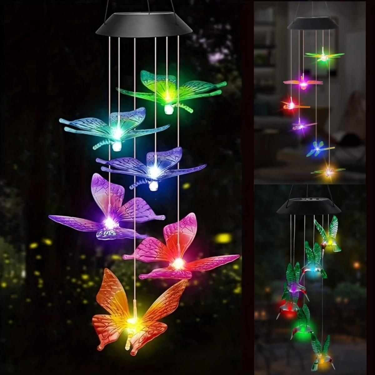 1PC Led Color Changing Butterfly Dragonfly Hummingbird Solar Wind Chimes - Image 10