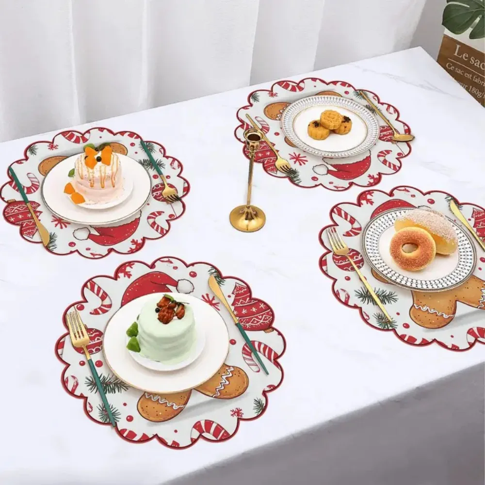 4PCS Christmas Circular Waves Placemats Non Slip Heat Resistant Table Mats - Image 2