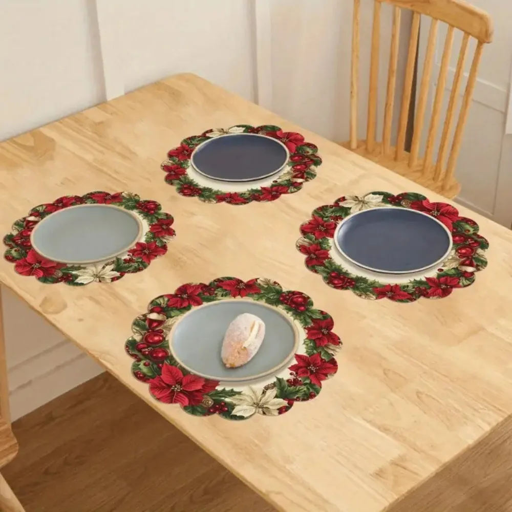 4PCS Christmas Circular Waves Placemats Non Slip Heat Resistant Table Mats - Image 5