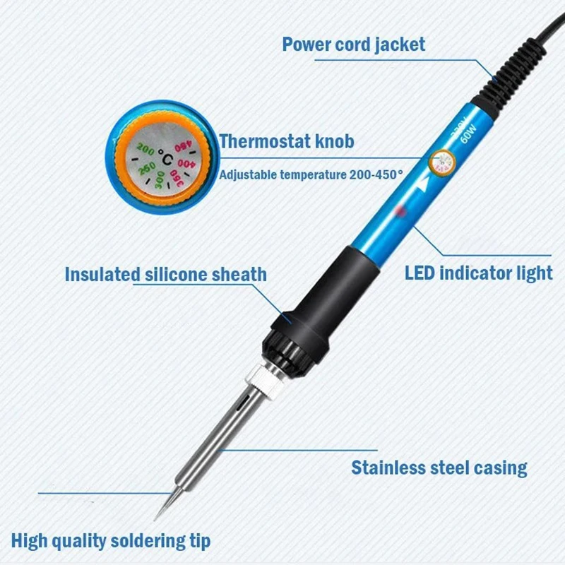 Adjustable Temperature Electric Soldering Iron 60W Electric Soldering Iron Welding Solder Repair Tool - Image 4