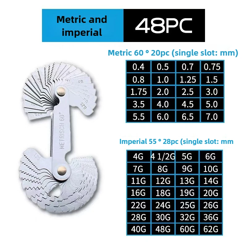 55/60 Degree Metric Inch Thread Plug Gauge Gear Tooth Screw Pitch Gauges - Image 5