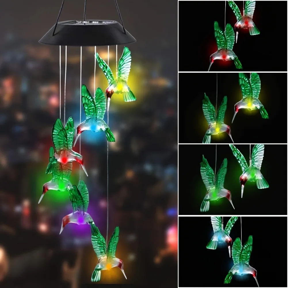 1PC Led Color Changing Butterfly Dragonfly Hummingbird Solar Wind Chimes - Image 4