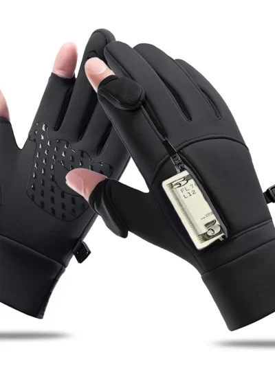 Winter Warm Gloves Flip Over Expose Two Fingers Gloves Waterproof Windproof