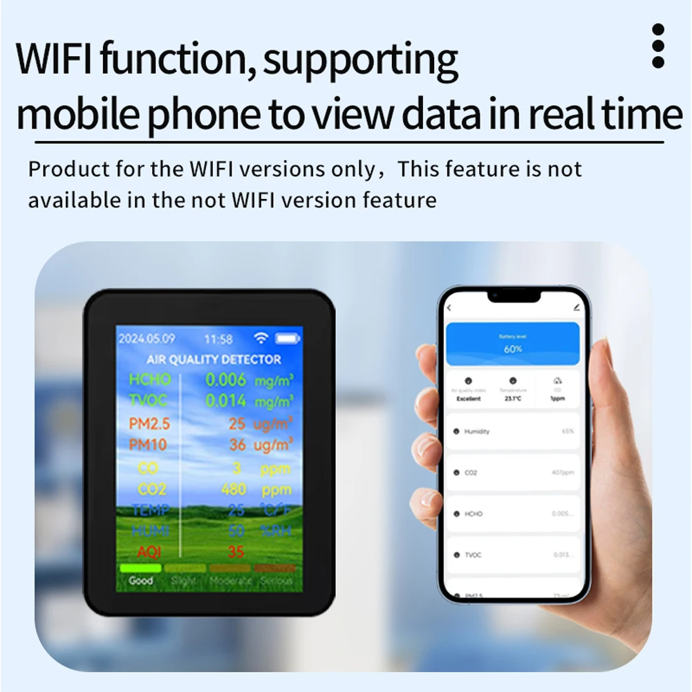 Tuya WiFi Multifunctional Air Quality Meter Household HCHO TVOC Carbon Monoxide CO2 PM2.5 PM10 Tester Portable - Image 5