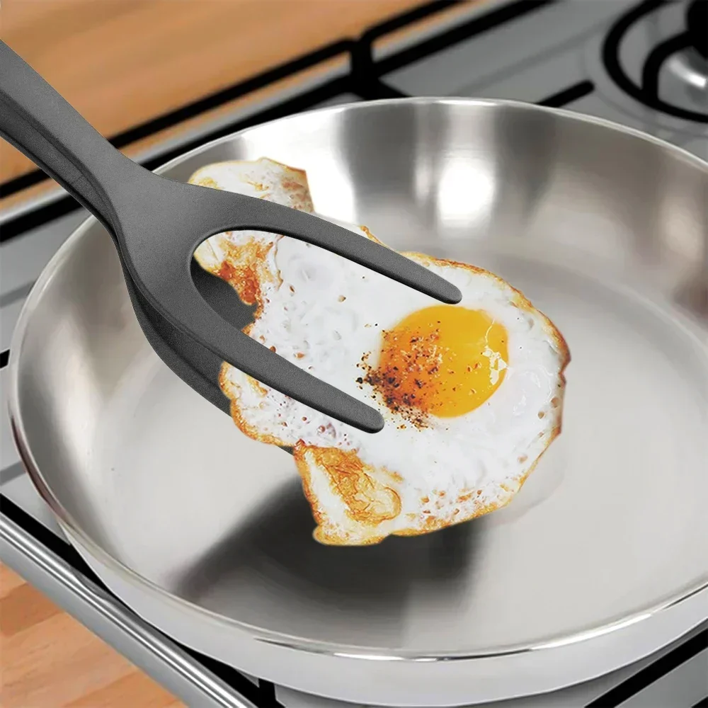 2 in 1 Nylon Grip Flip Tongs with Egg Spatula And Steak Turner Clamp Pancake Fried Turners - Image 11