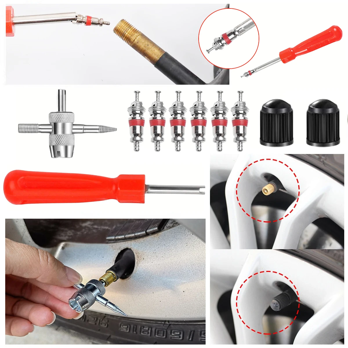 Car Bicycle Slotted Handle Tire Valve Stem Core Remover Screwdriver Tire Repair Install Tool Kit - Image 4