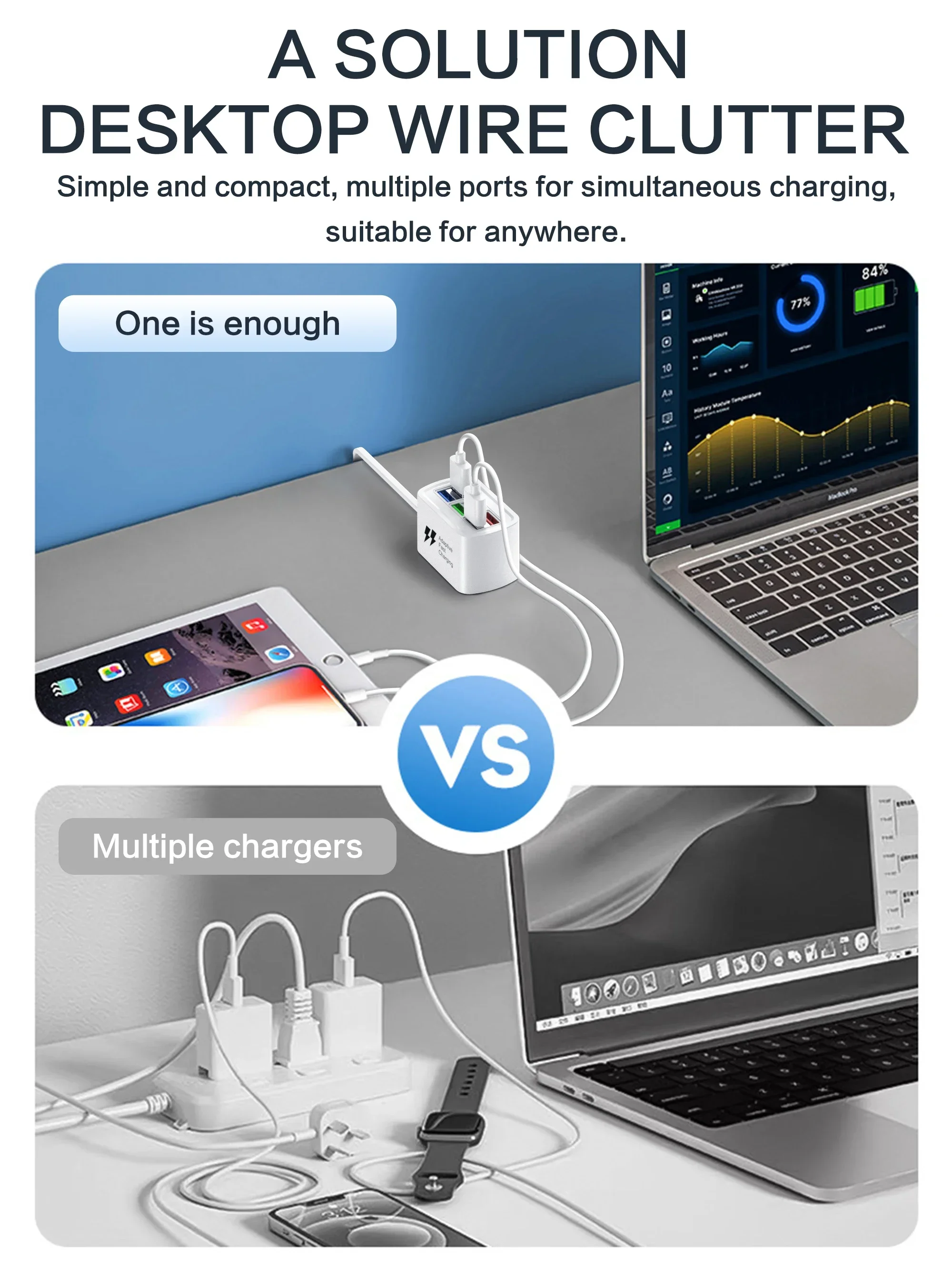 Fast USB Charger 6 in 1 Power Strip Desktop Charging Station Fast Charging 1m Cord USB HUB Adapter Socket for iPhone 16 Home - Image 8