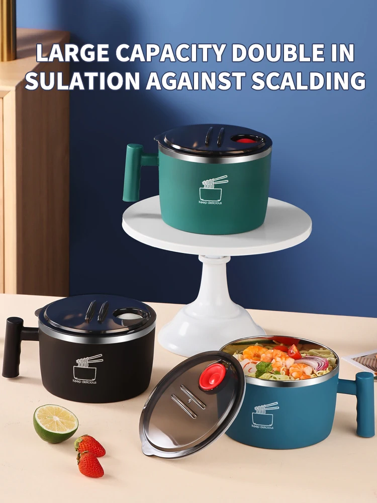 Stainless Steel Bowl With Lid For Instant Noodles Sealed And Portable Drain Bowl - Image 9