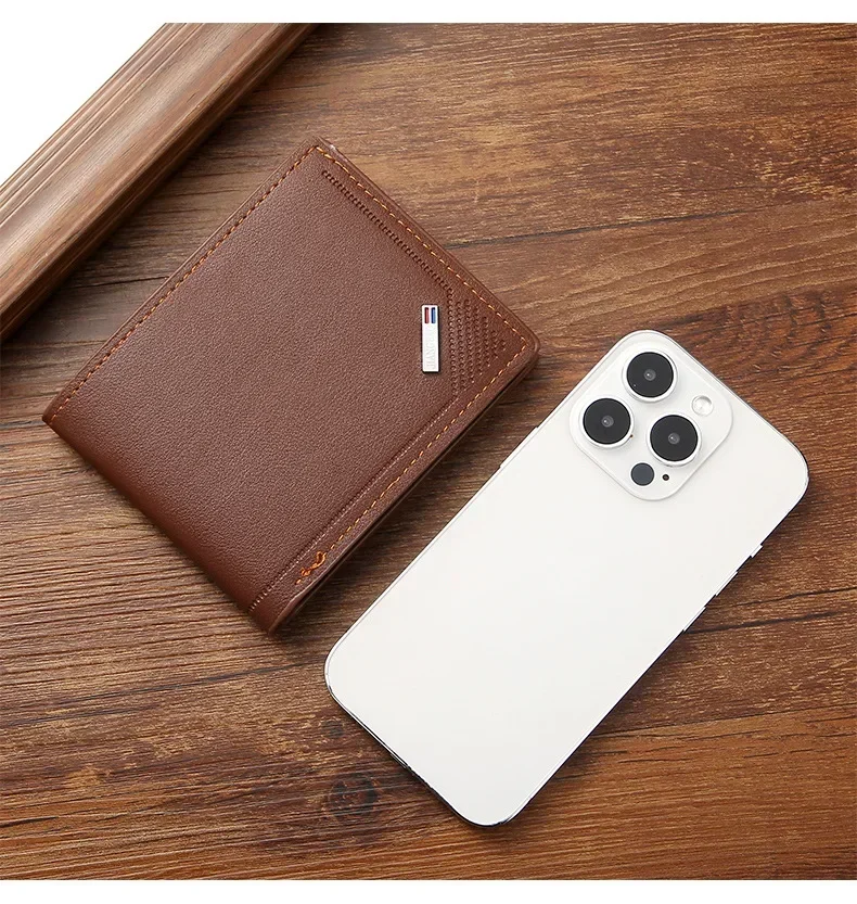 Men's leather short wallet thin wallet foldable minimalist soft leather wallet - Image 14