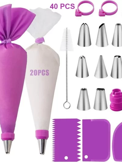 Silicone Piping Bags and Tips Set Cake DIY Decorating Kit with Stainless Steel Nozzle Reusable Silicone Pastry Baking tool