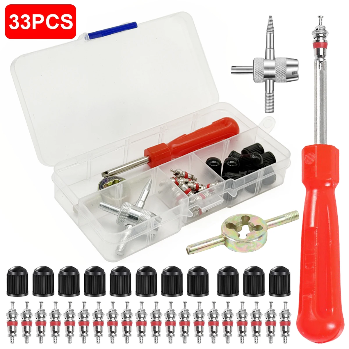 Car Bicycle Slotted Handle Tire Valve Stem Core Remover Screwdriver Tire Repair Install Tool Kit