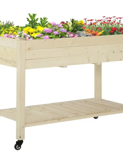 Raised Garden Bed 47 x 22 x 33 Elevated Wooden Planter Box w Lockable Wheels