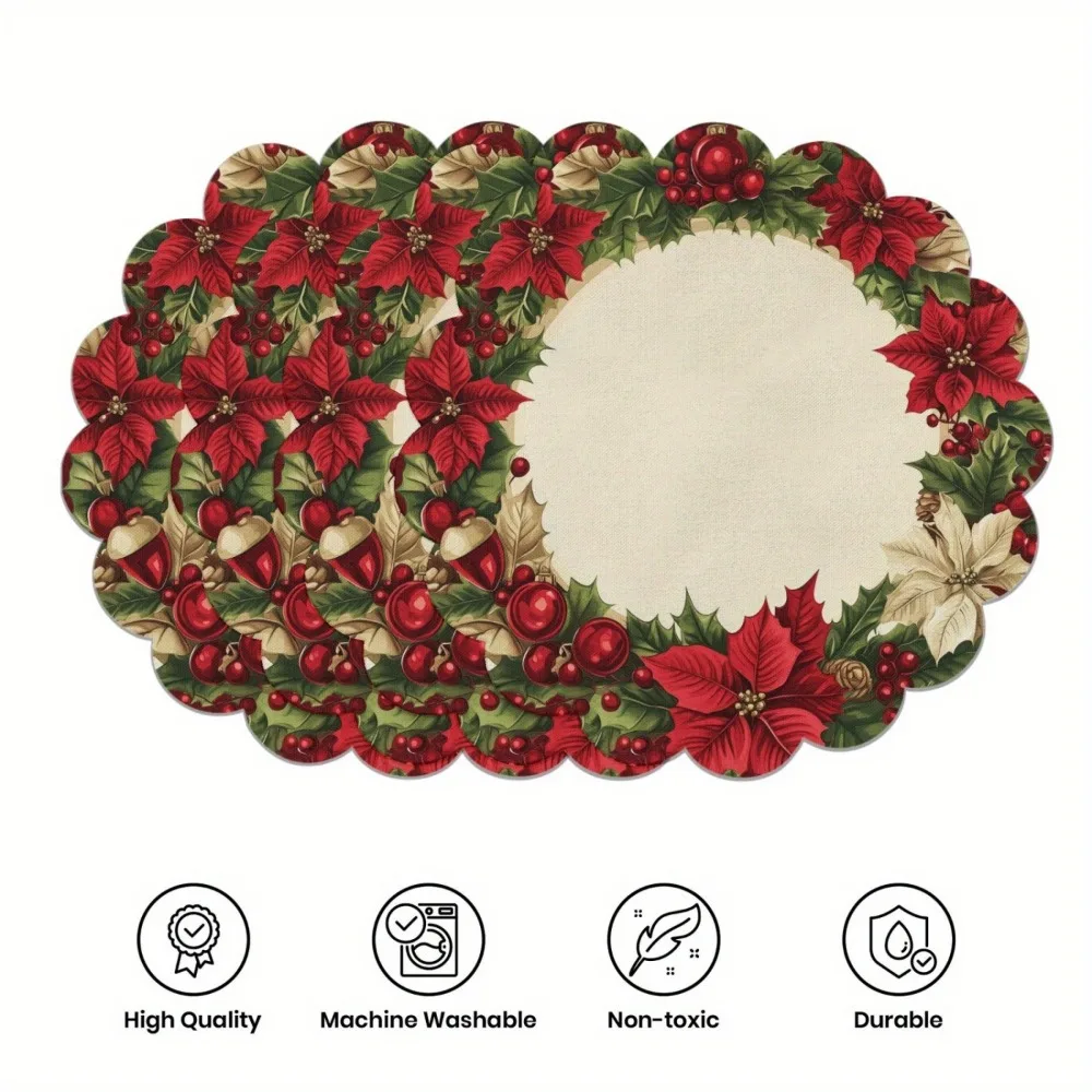 4PCS Christmas Circular Waves Placemats Non Slip Heat Resistant Table Mats - Image 9