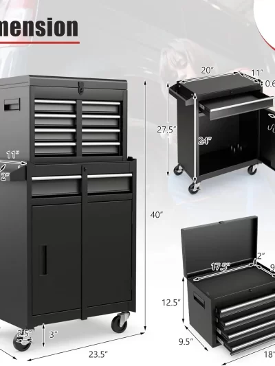 New Hot Sale Tool Chest, 5 Drawers Rolling Tool Cabinet with Detachable Top Toolbox, Universal Lockable Wheels, Lock Bar