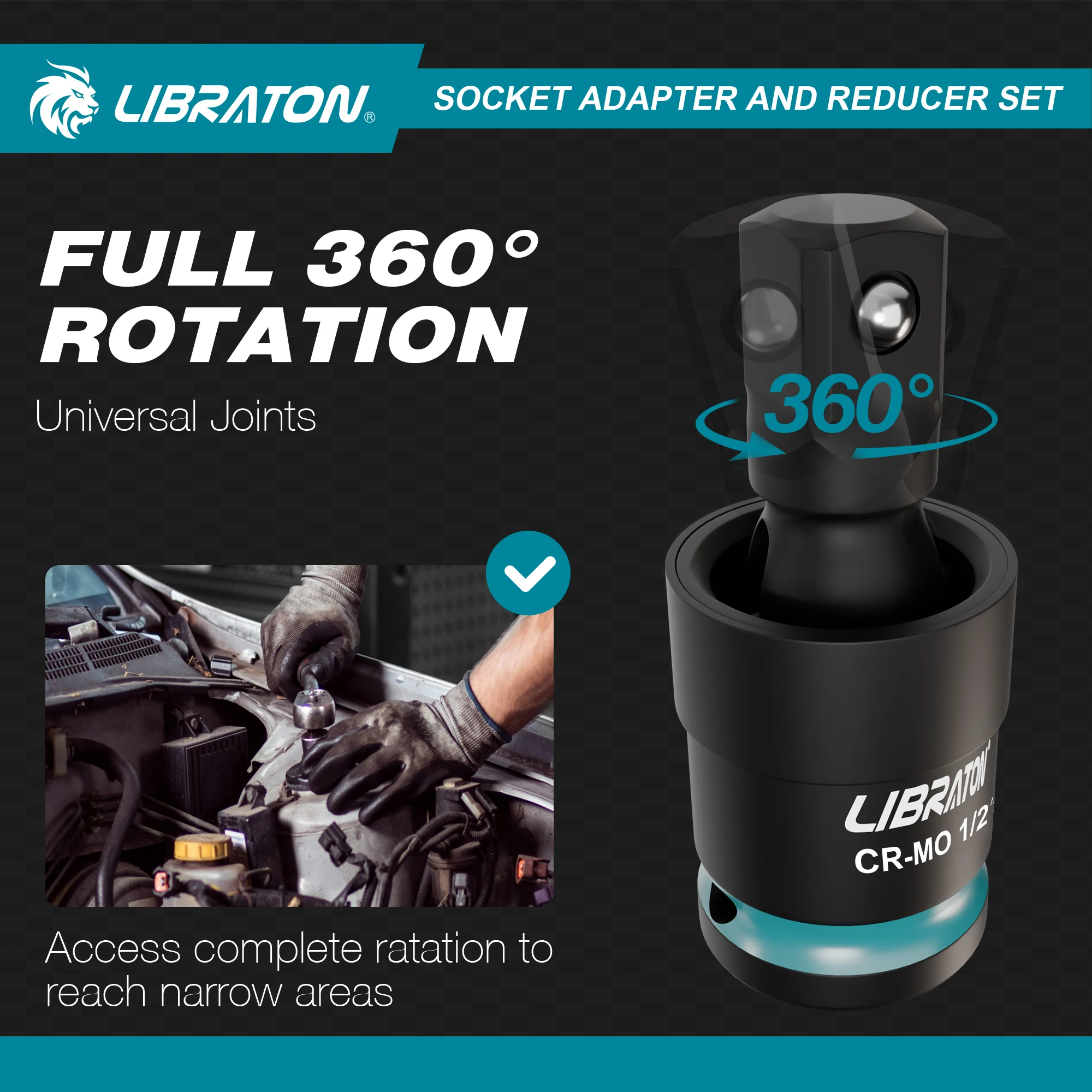 1/4" 3/8" 1/2" Impact Socket Adapters and Reducer, Includes Reducers, Universal Joints, Socket Adapter Extension, 20pcs - Image 5