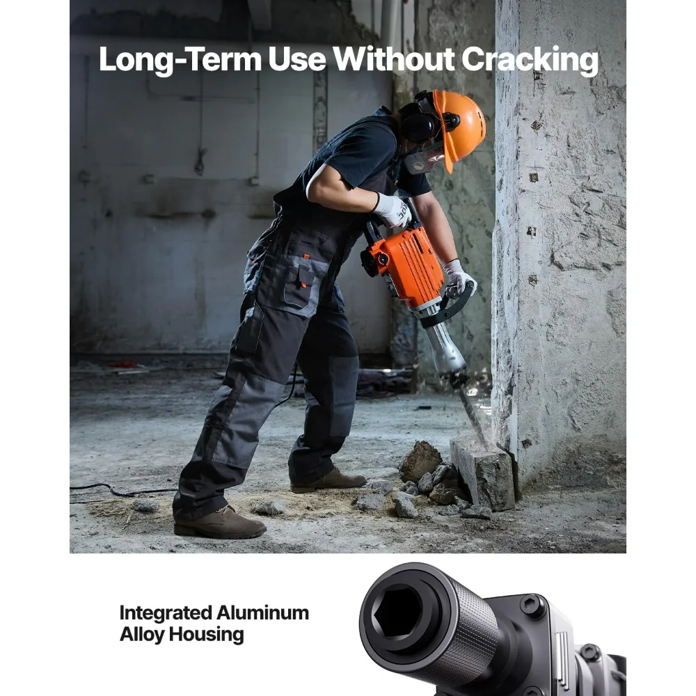 Heavy-Duty Electric Demolition Jackhammer with MAX 2200W Power, 1350 BPM for Concrete Breaking, Including 6 Chisels - Image 5