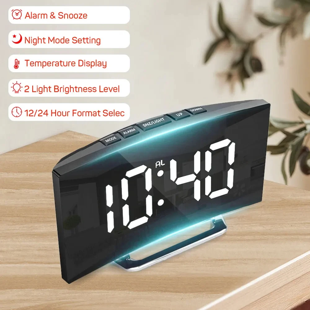 Electronic Alarm Clock Noiseless Design Digital LED Large Display Mirror Electronic Clock Digital Alarm Clock LED - Image 18