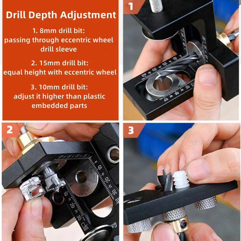 Woodworking 3 In 1 Doweling Jig Kit -Adjustable Wood Dowel Punch Locator Aluminum Pocket Hole Jig - Image 5