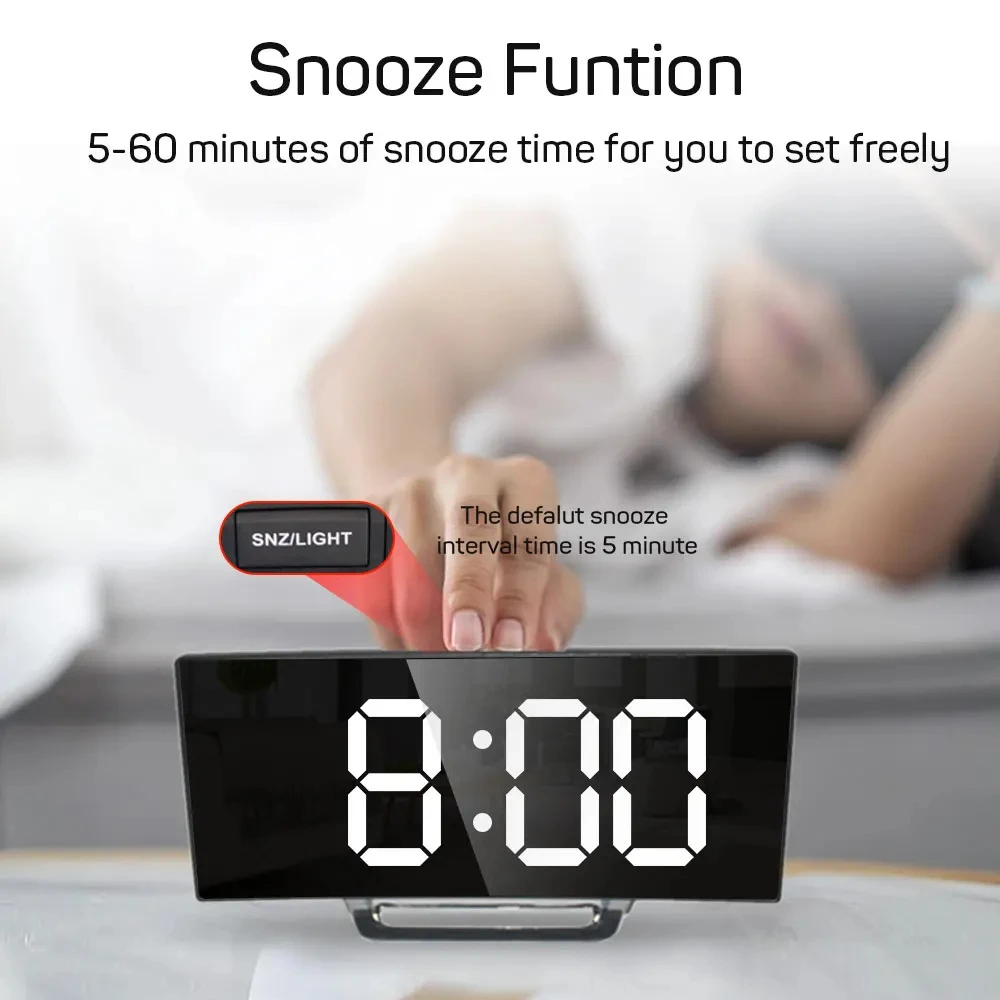 Electronic Alarm Clock Noiseless Design Digital LED Large Display Mirror Electronic Clock Digital Alarm Clock LED - Image 20