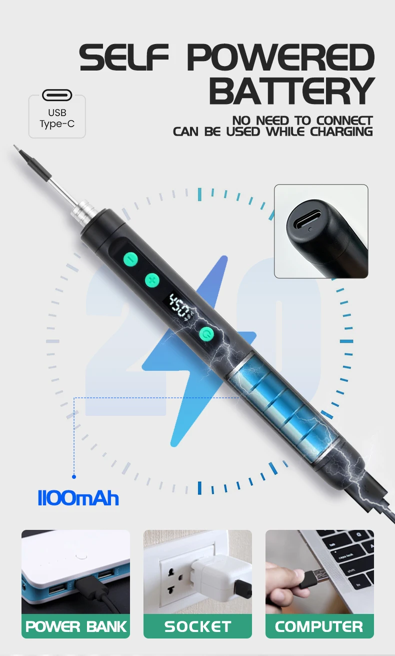 USB soldering iron mini small soldering iron set portable household type-C interface 800mAh battery Adjustable temperature - Image 36