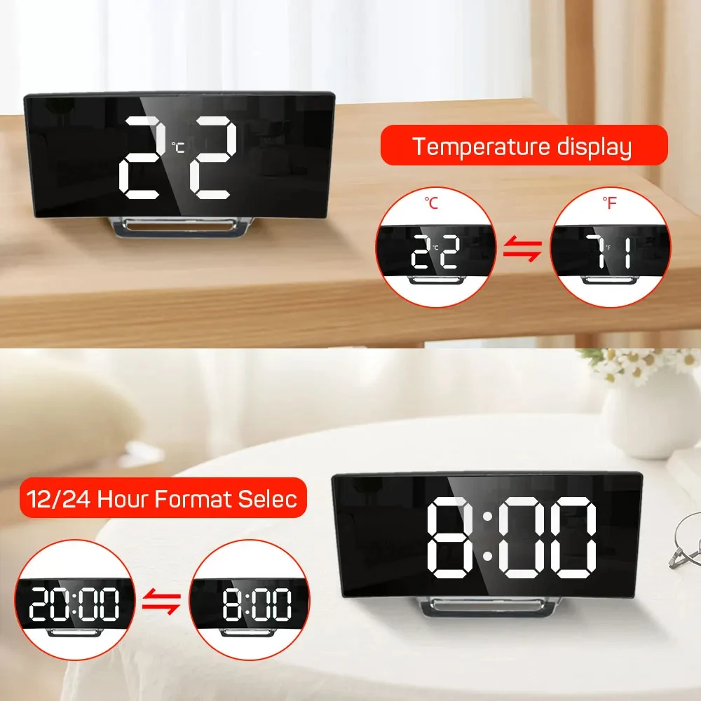 Electronic Alarm Clock Noiseless Design Digital LED Large Display Mirror Electronic Clock Digital Alarm Clock LED - Image 4