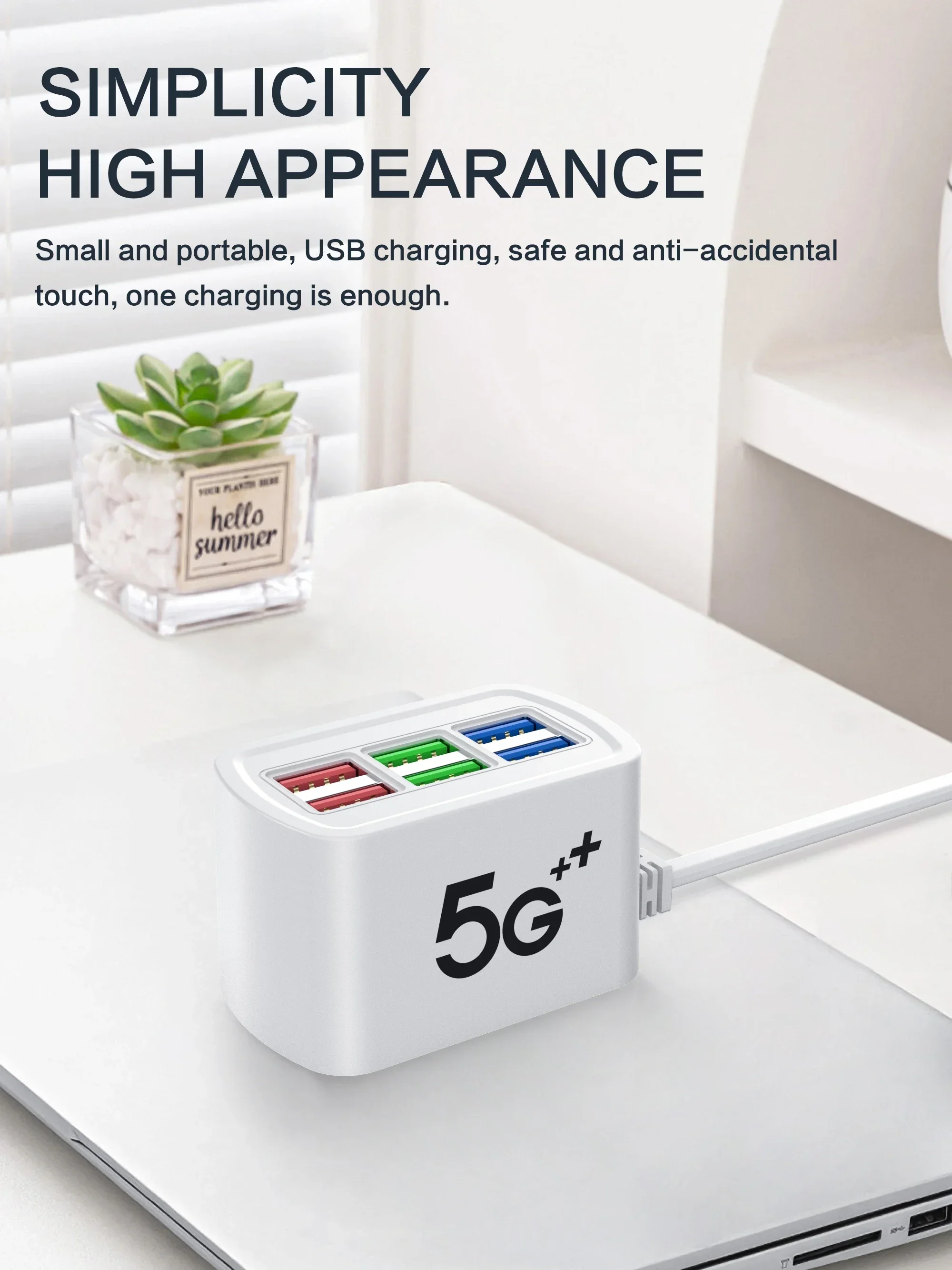 Fast USB Charger 6 in 1 Power Strip Desktop Charging Station Fast Charging 1m Cord USB HUB Adapter Socket for iPhone 16 Home - Image 7