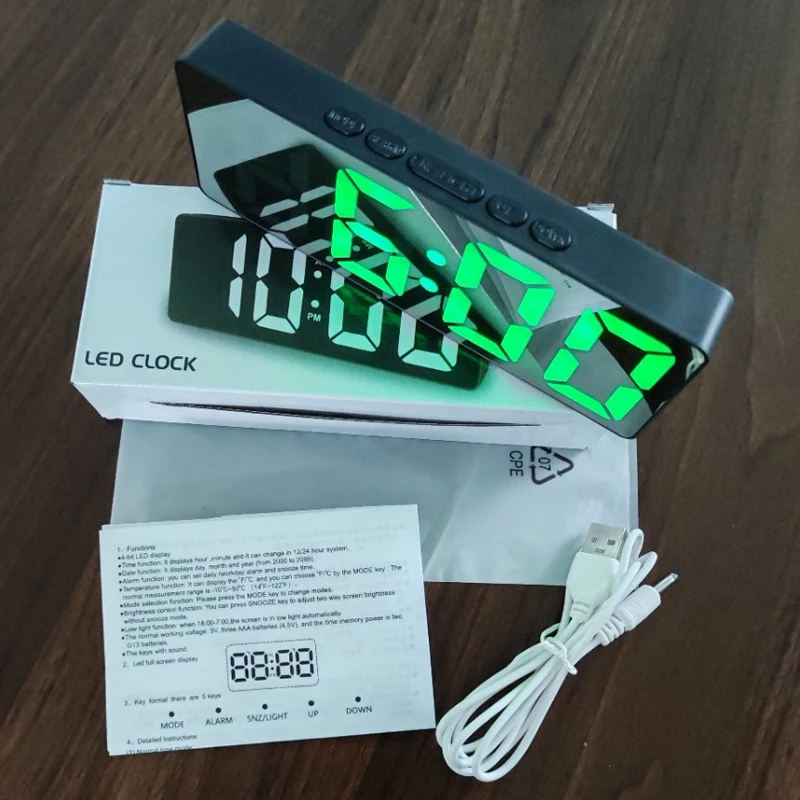 Electronic Alarm Clock Noiseless Design Digital LED Large Display Mirror Electronic Clock Digital Alarm Clock LED - Image 26