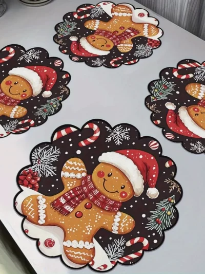 4PCS Christmas Circular Waves Placemats Non Slip Heat Resistant Table Mats