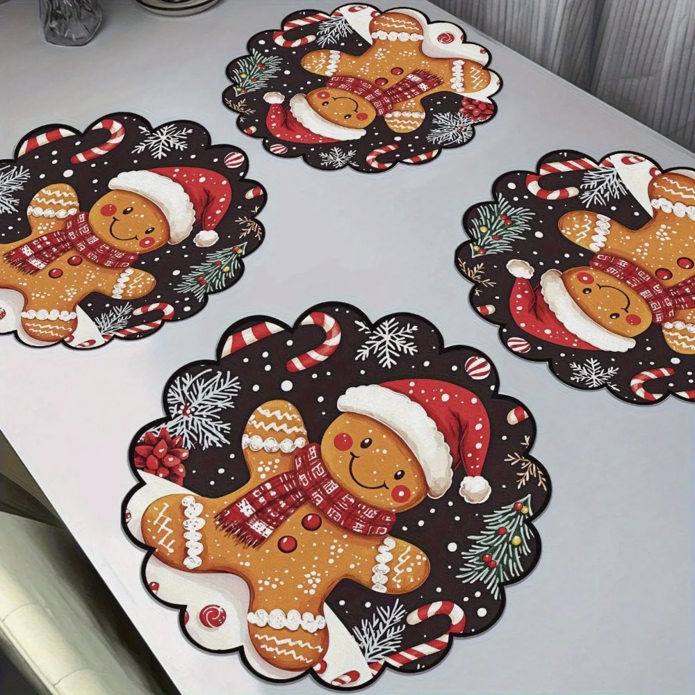 4PCS Christmas Circular Waves Placemats Non Slip Heat Resistant Table Mats
