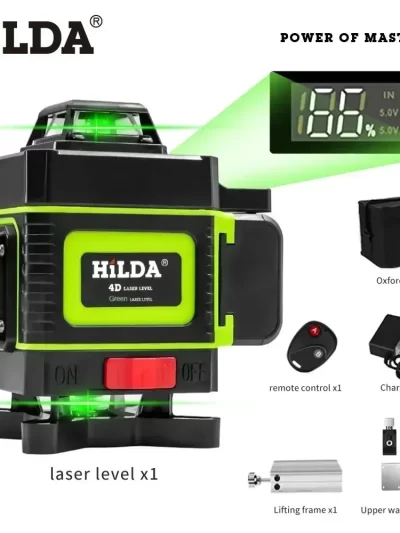 HILDA 16/12 Lines Laser Level Green Line SelfLeveling 360 Horizontal And Vertical Super Powerful Laser Level Green Beam