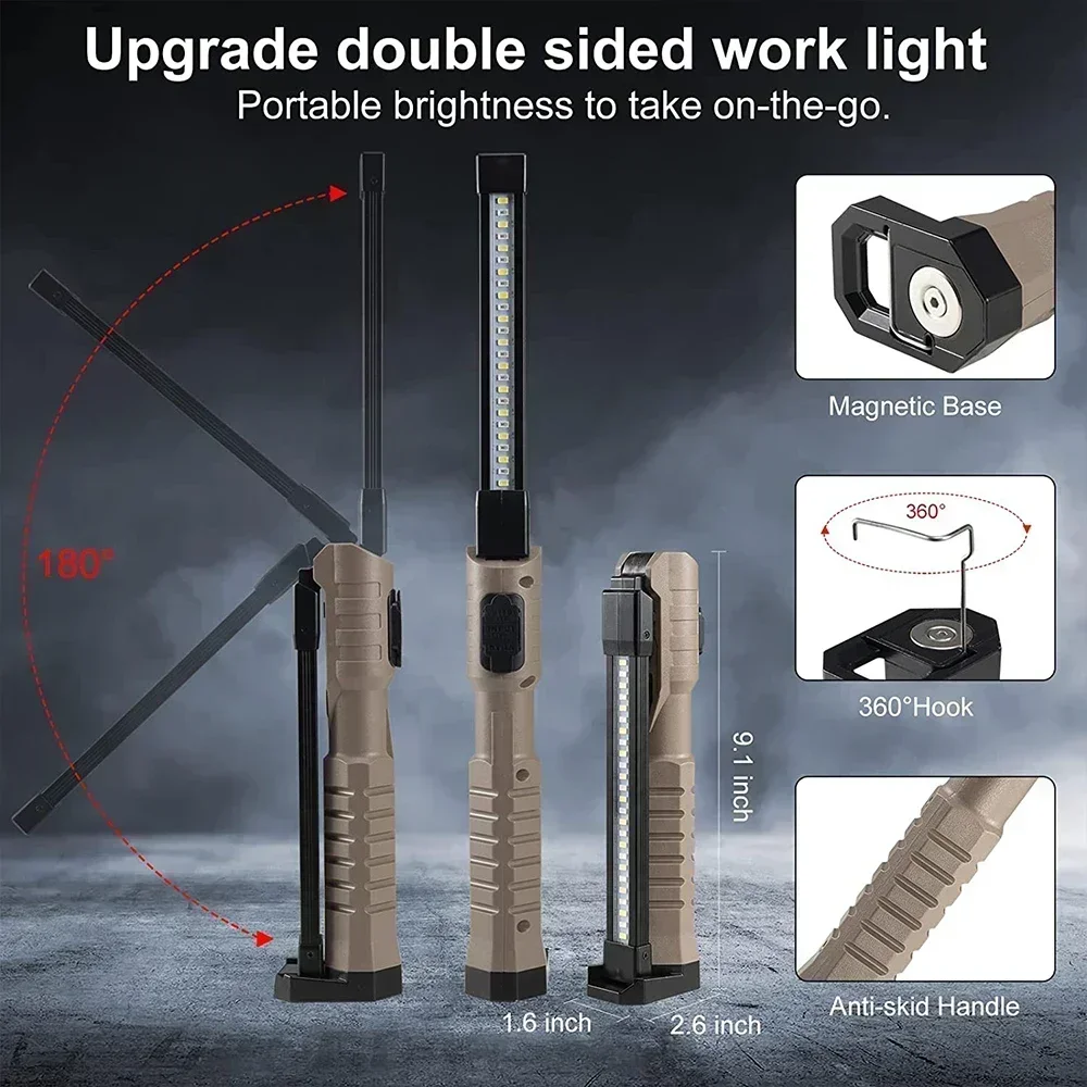 Folding COB XPE LED Work Light Handheld Flashlight with Built-in Battery Lamp Torch Emergency Car Inspection Lamp Red SOS Strobe - Image 5