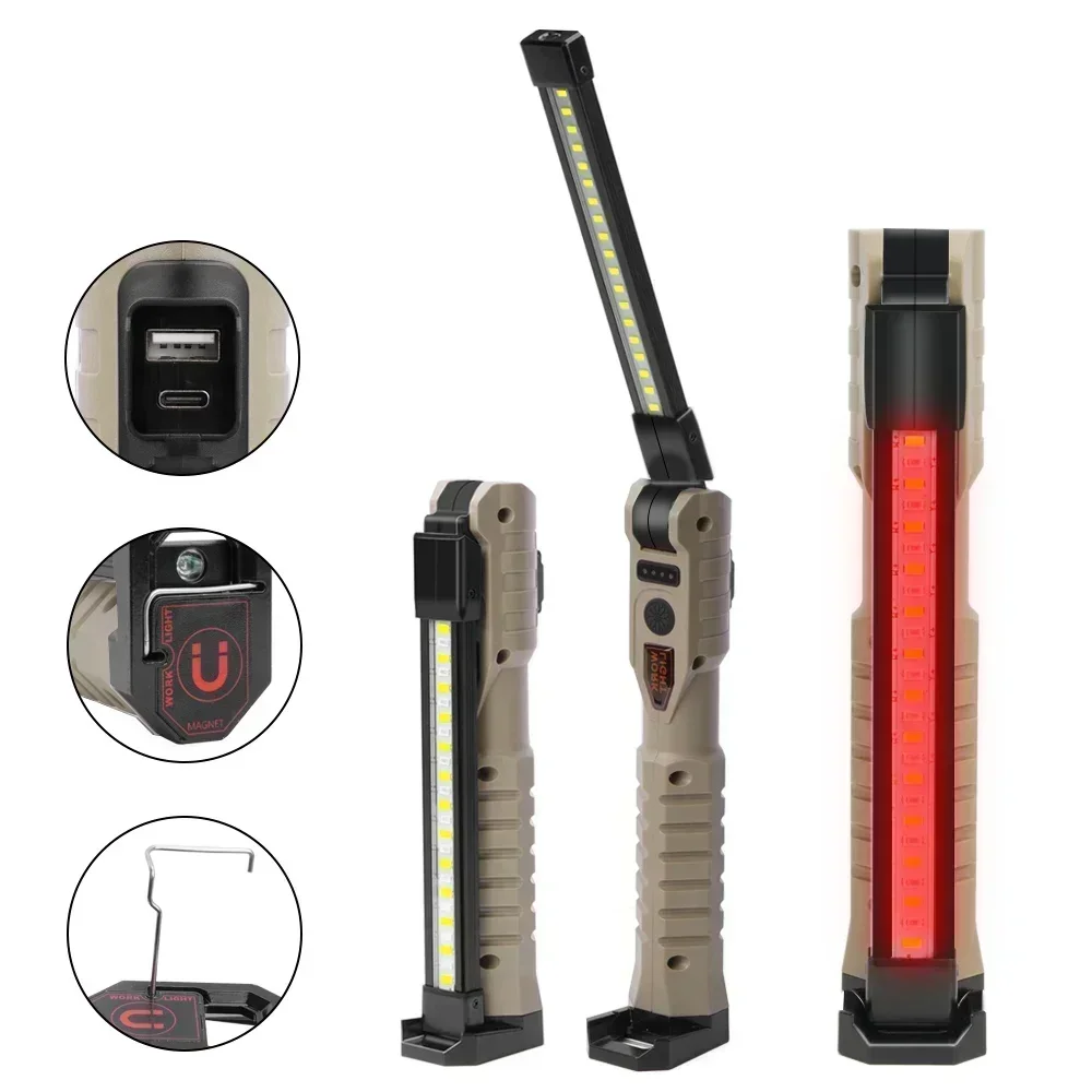 Folding COB XPE LED Work Light Handheld Flashlight with Built-in Battery Lamp Torch Emergency Car Inspection Lamp Red SOS Strobe - Image 13