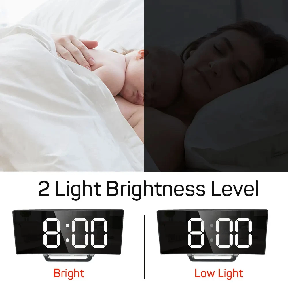 Electronic Alarm Clock Noiseless Design Digital LED Large Display Mirror Electronic Clock Digital Alarm Clock LED - Image 5