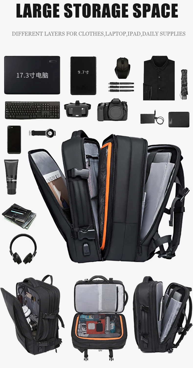 BANGE Expandable Backpack Waterproof 17.3 in Laptop Backpack Large Capacity - Image 21