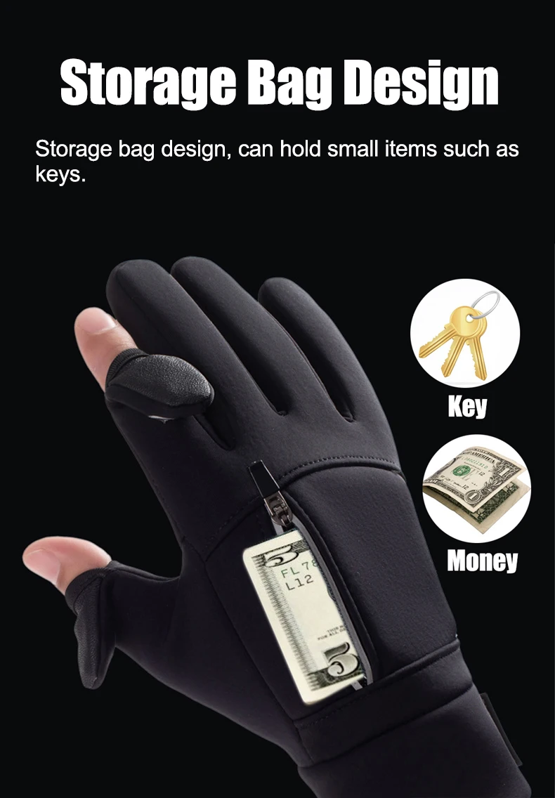 Winter Warm Gloves Flip Over Expose Two Fingers Gloves Waterproof Windproof - Image 14