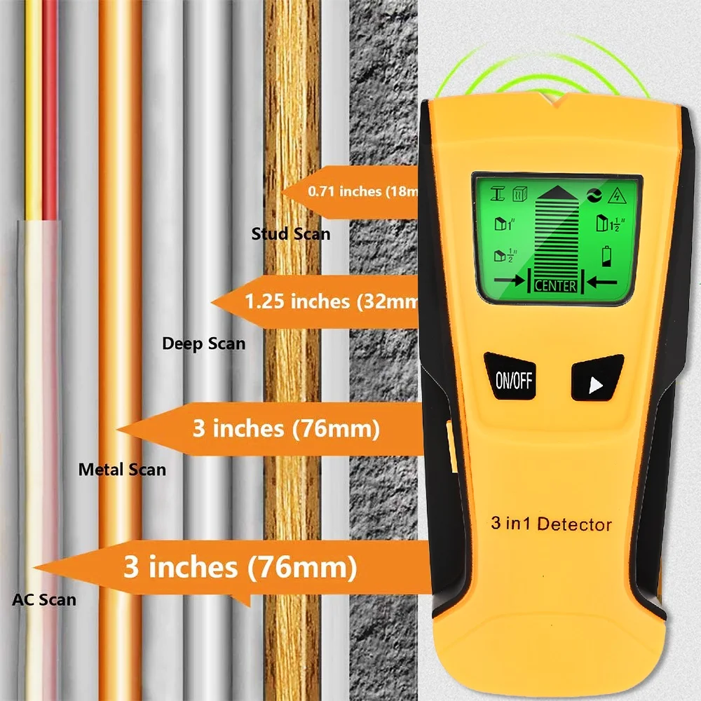 3 In 1 Metal Detector Find Metal Wood Studs AC Voltage Live Wire Detect Wall Scanner Electric Box Finder - Image 8