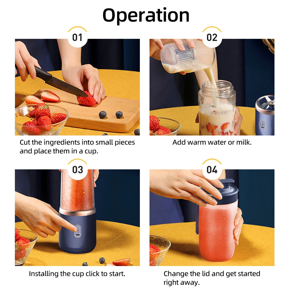 6 Blades Electric Juicer Cup 2 Cups For Travel Portable Juicer Mixer Usb Charge - Image 20