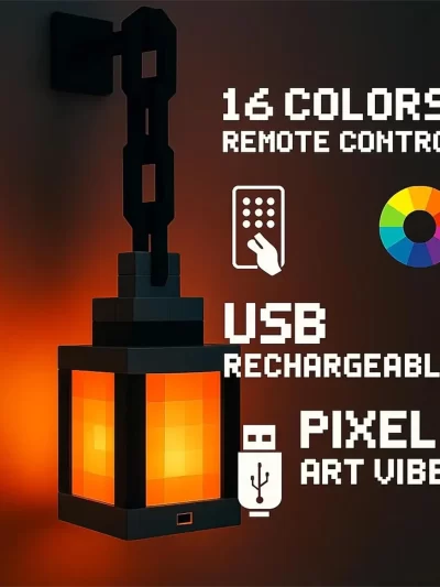 Pixel Style Night Light Portable Lantern Tabletop Ornament 16 Colors Lantern DIY Interior Decoration Festival Atmosphere Light