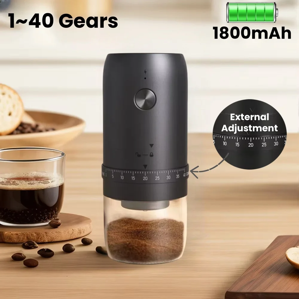 Portable 1800mAh Electric Coffee Bean Grinder 40 Gears External Adjustable Home Rechargeable Grinders