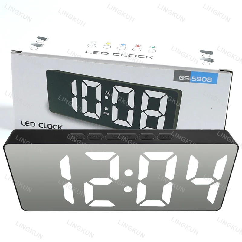 Electronic Alarm Clock Noiseless Design Digital LED Large Display Mirror Electronic Clock Digital Alarm Clock LED - Image 10