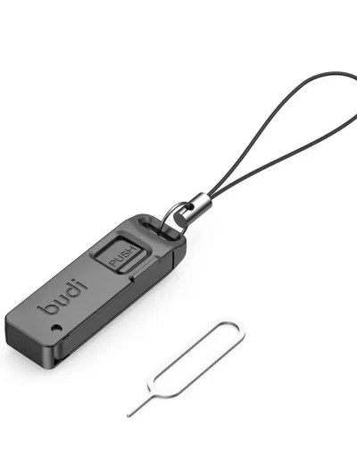 BUDI Anti-Lost Sim Card Eject Pin Needle Storage Box Universal Mobile Phone Steel Ejector Pin SIM TF Card Tray Opener Keyring